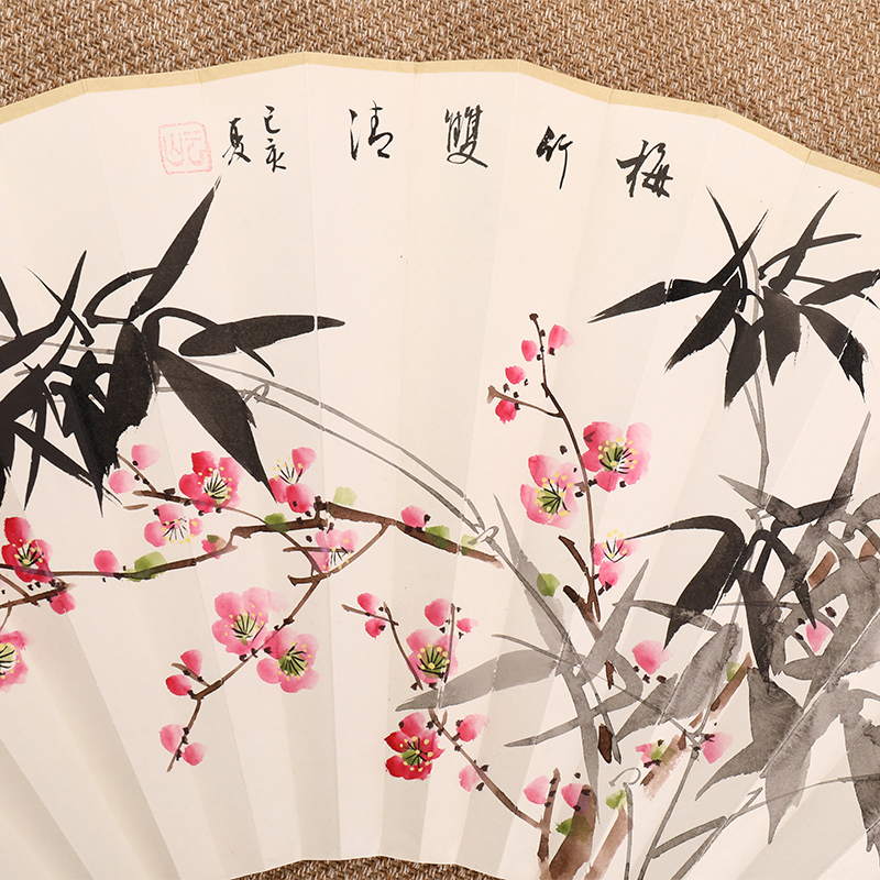 手绘书法苏工纸扇面10寸15方文玩折扇配件中国风山水竹子国画花鸟