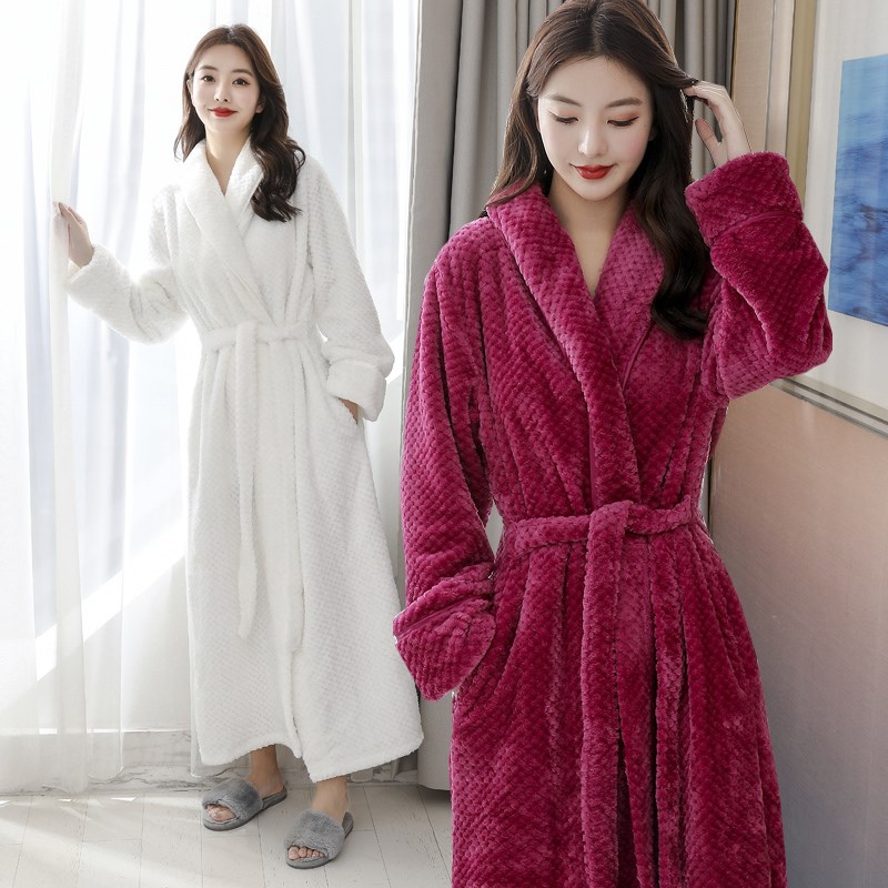 长睡袍女冬保暖情侣加厚浴袍男士加大码宽松法兰绒一对晨袍睡衣秋