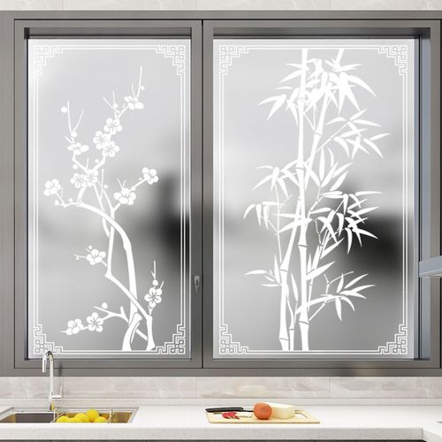 窗户玻璃贴膜客厅卫生间推拉门透光不透明防窥装饰窗贴纸梅兰竹菊