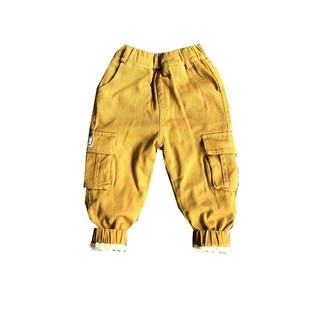 男童冬款加绒保暖加厚工装裤黑色黄色口袋裤子中小童休闲冬天潮品