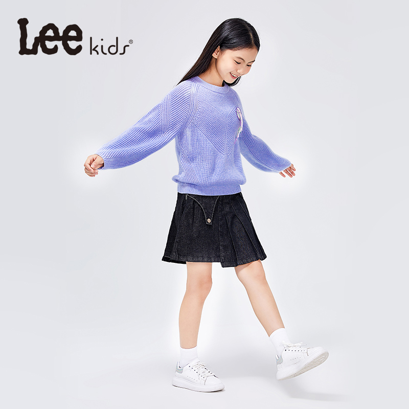 Lee童装女儿童含羊毛衫毛衣套头宽松针织衫打底衫