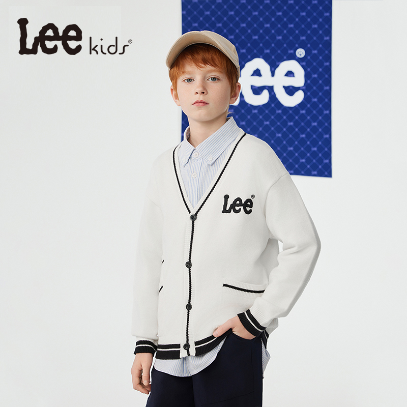 Lee儿童开衫针织衫外套秋款男女童韩版V字领毛衣洋气百搭