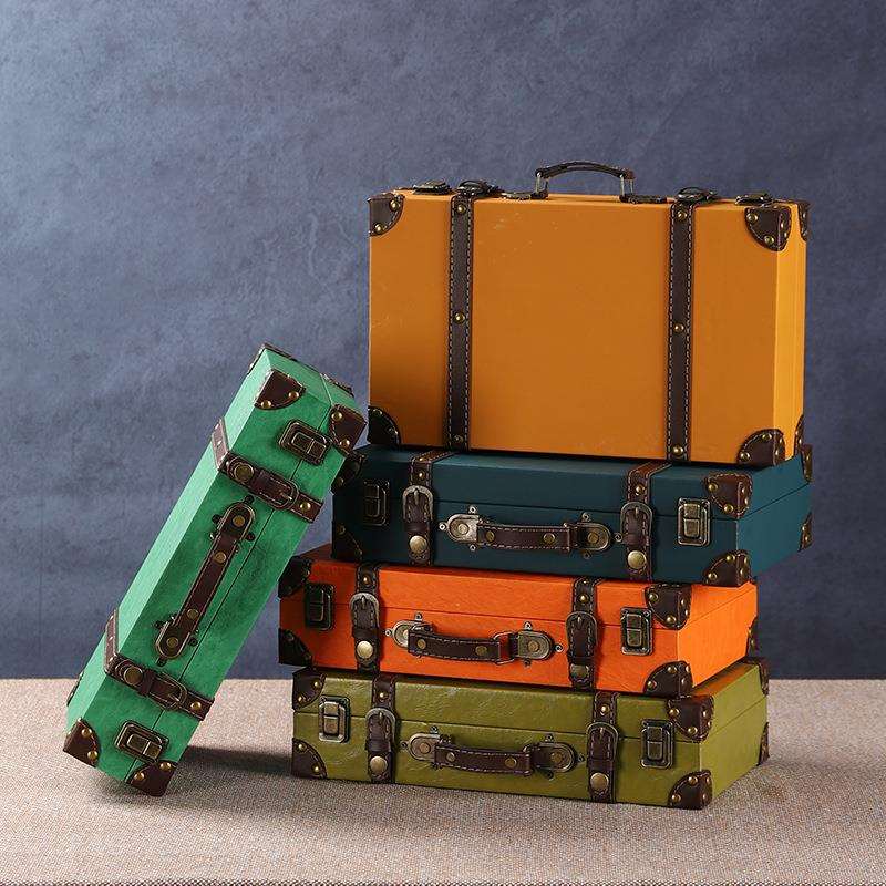 欧式皮革复古手提箱家居卧室收纳储物木箱子摄影道具橱窗展示箱