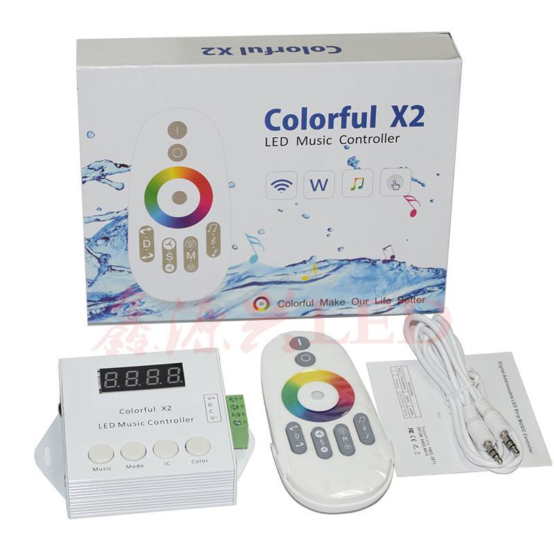 新款X2幻彩灯条音乐控制器5V-24V 1000个像数点 圆环触摸分组遥控