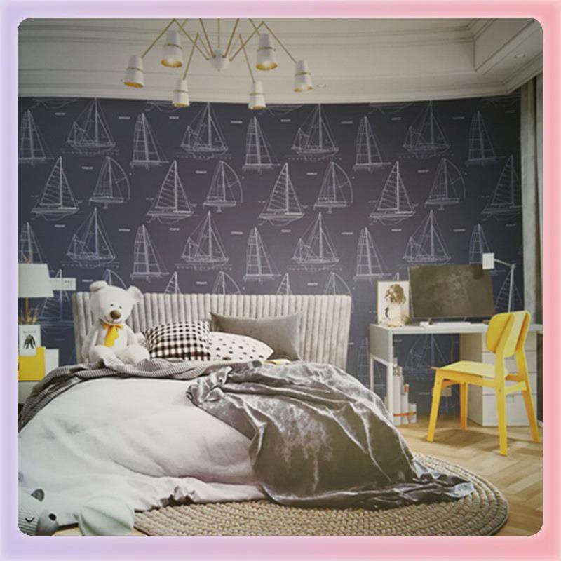 男孩女孩墙布儿童房方格竖条星星帆船壁布家用背景简洁贴墙布,3C数码配件,USB灯,淘宝优惠券,粉丝福利购,淘宝优惠卷