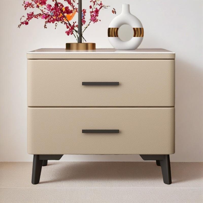 床头柜现代简约轻奢猫抓皮质实木卧室床边柜简易储物收纳钢化玻璃