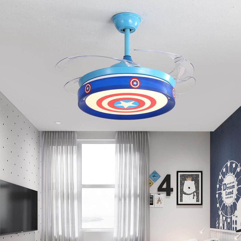 隐形风扇灯卧室卡通儿童男孩女孩房间灯静音电风扇吊灯一体大风力