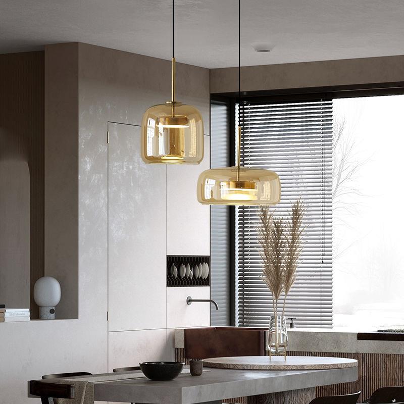 北欧简约艺术玻璃单头餐厅吧台床头吊灯设计师样板房LED组合灯具