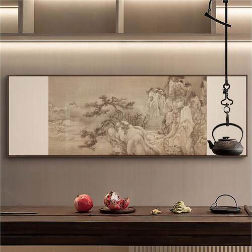 新中式苍松望山客厅餐厅装饰画茶室民宿软装挂画酒店别墅横幅壁画