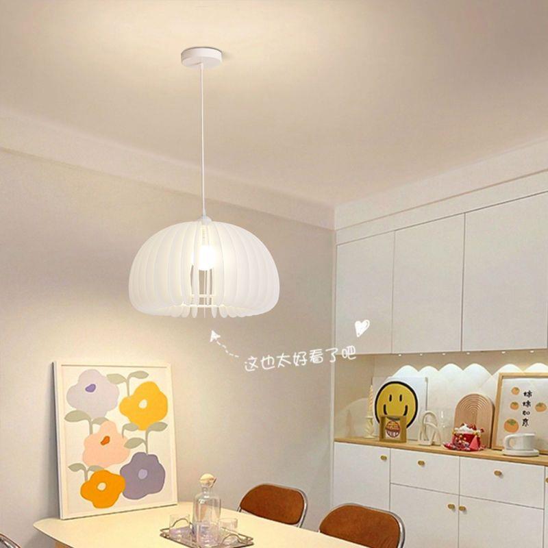 餐厅吊灯北欧现代简约书房吧台民宿卧室灯创意白色南瓜灯中古灯具