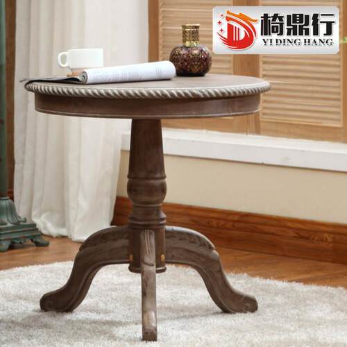 #复古小圆桌实木茶几迷你桌子圆形欧式沙发美式边几古风法式咖啡