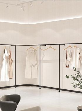 服装店展示架黑色不锈钢上墙壁挂陈列架男女童装店落地货架挂衣架