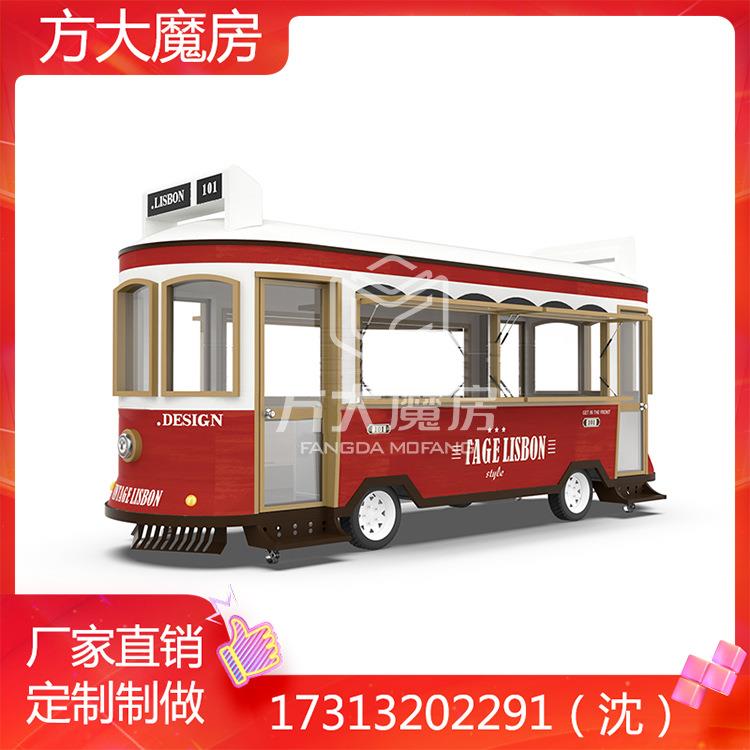 德阳红色平顶圆弧小吃售卖移动巴士四轮动力流动餐车