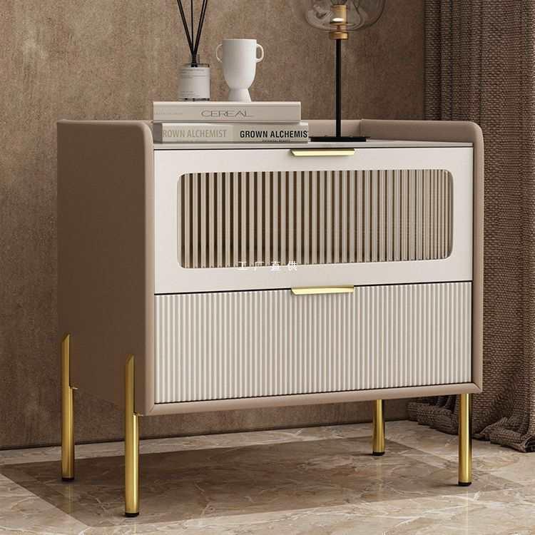 感床头柜现代轻奢风实木意式简约储物超窄床皮革智能边柜卧室