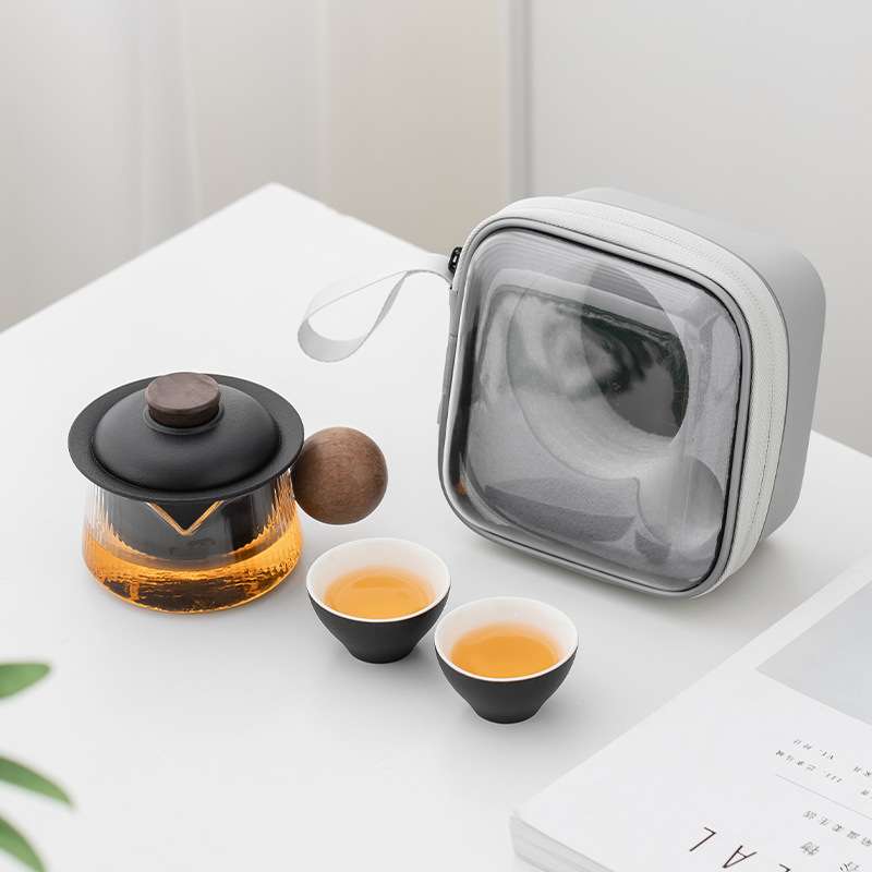 玻璃茶具套装泡茶器便携一人饮快客杯一壶二杯旅行收纳包随身户外