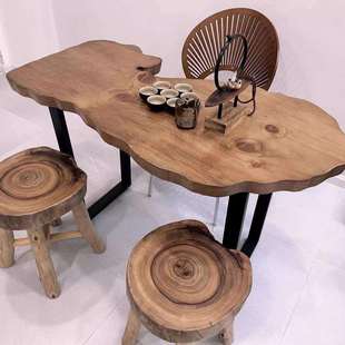 原木大板功夫阳台泡茶台桌椅组合简约现代整板实木茶几桌子高75cm