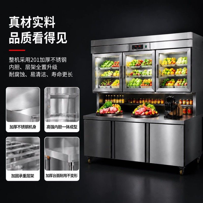 日仕子母柜冰箱商用冷藏冷冻双温一体厨房不锈钢操作台冰柜展示柜图片