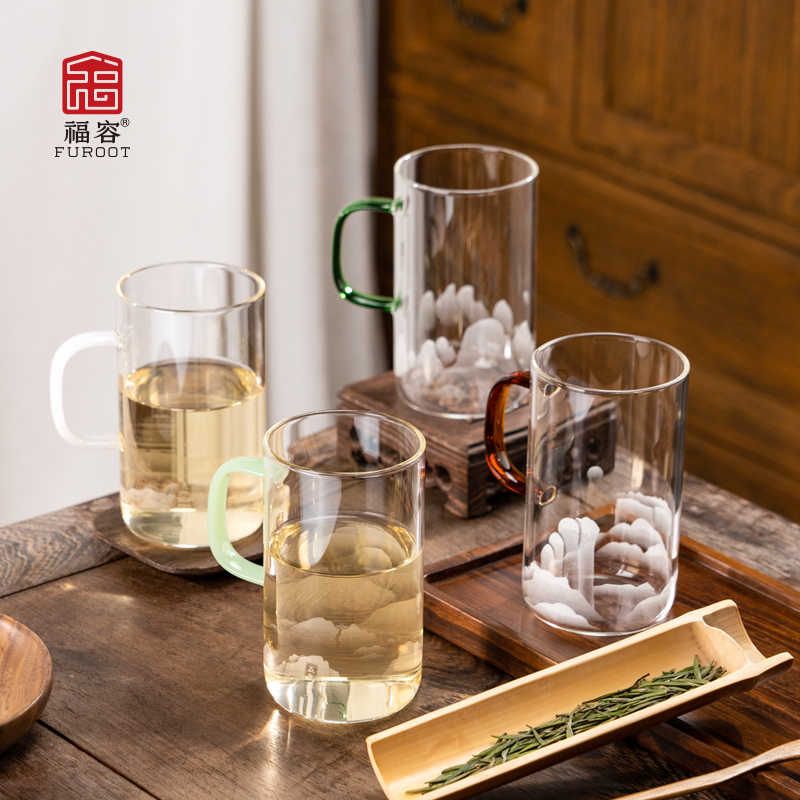 福容玻璃茶杯带把手泡茶杯家用喝水杯子防烫办公室个人专用绿茶杯图片