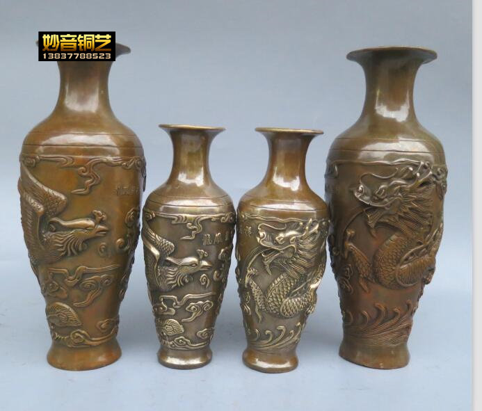 速发龙具呈祥花瓶铜花铸龙凤铜花瓶铜器佛凤黄铜瓶造摆件
