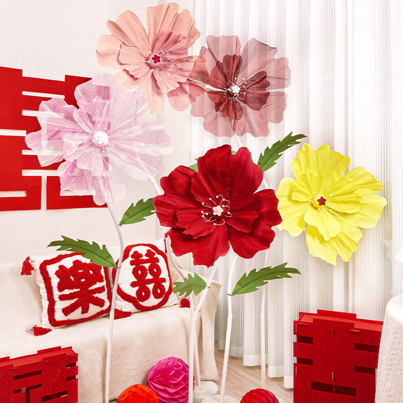 速发结道花立柱路引花饰房装婚皱纹花摆件婚礼现场布置婚具高级感