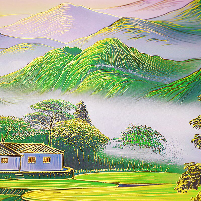 速发浮雕描金田园晓色风景画客厅沙发背景墙装饰画办公室挂画稻田