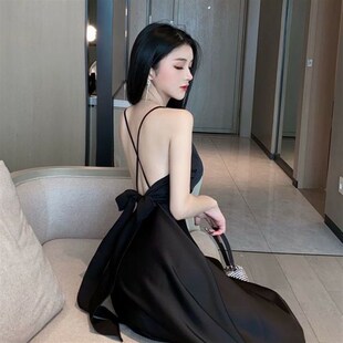 速发0高斤大码 0档夜店高级感性感辣妹黑遮肉露背吊带连衣裙
