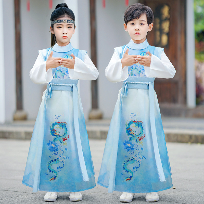 速发儿童开笔礼汉服状元服幼儿国学学装古入古装一年级风服朗诵演