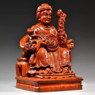 速发花梨实木家刻土地公土地佛婆像摆件土地爷福德正神雕用供奉送