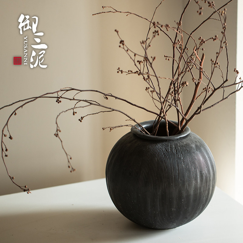 速发粗陶花器月瓶罐景德镇陶瓷意禅亮装饰品雕刻新中式干花水插花
