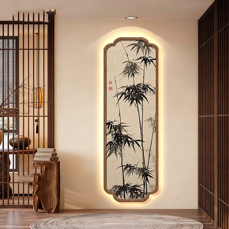 速发宋代美学竹子挂画新中式入户门玄关走廊过道装饰画竖版茶室壁