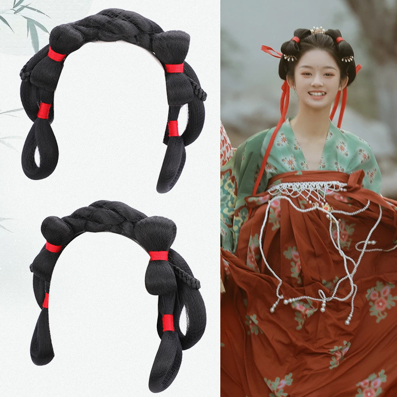 速发汉服儿童7发一体式发箍发发古风包髻童可爱古装造型全头套假5