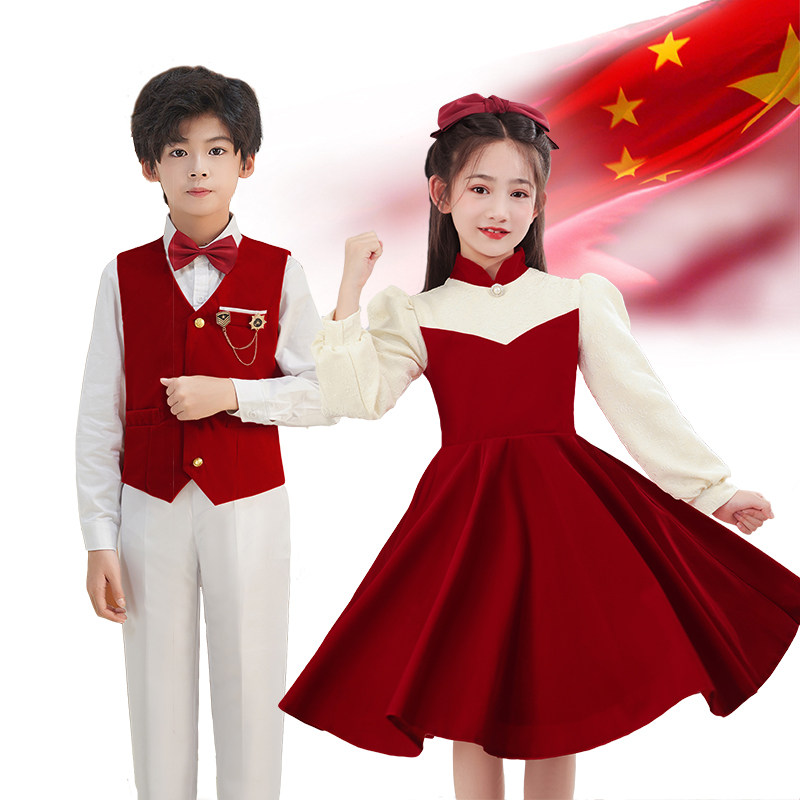 速发儿童合唱服爱国朗诵演出服中小祖生大合唱团男中歌唱学国童国