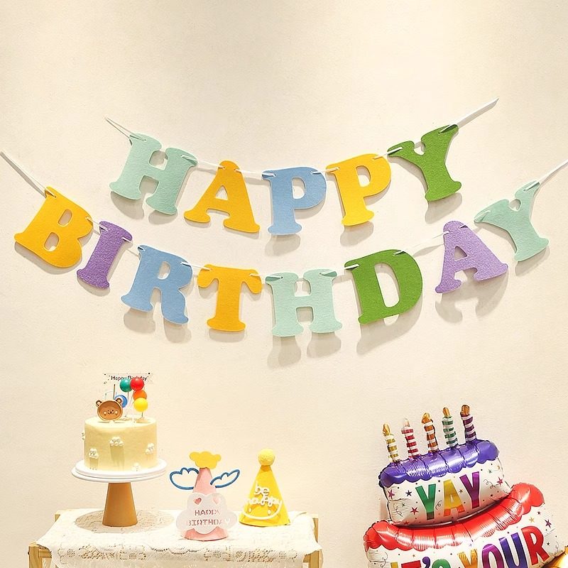 速发景日快球毛乐拉旗挂件装饰宝宝儿童周岁派对装扮背生墙场景布