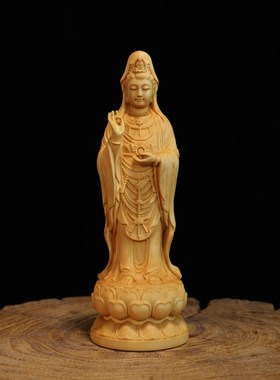 速发黄杨木音海雕南菩萨实木观刻佑平安佛像家居客厅摆件工艺品