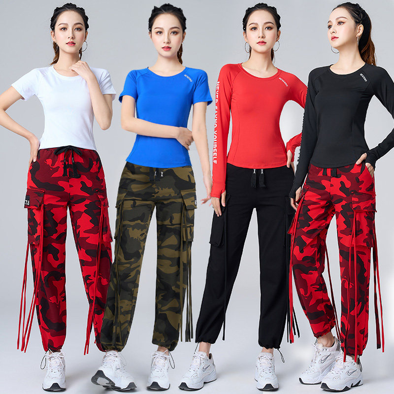 速发杨丽萍广场服舞装运动速干衣秋夏舞袖健身跑步长蹈服圆领上衣