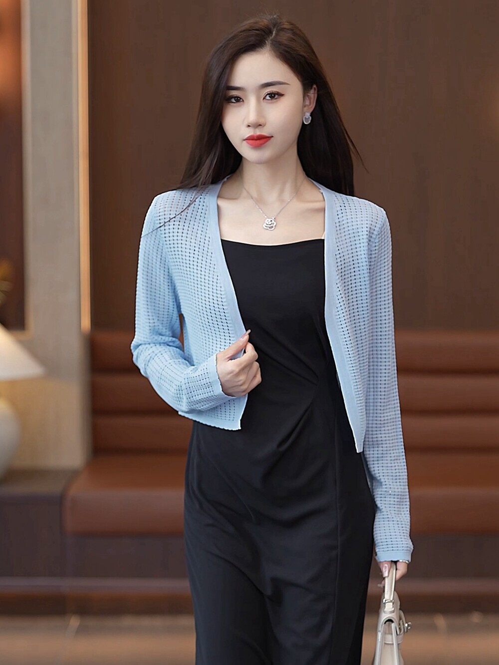 速发短款镂子季织防晒开衫夏针新款长袖配吊带裙空外搭空调衫披肩
