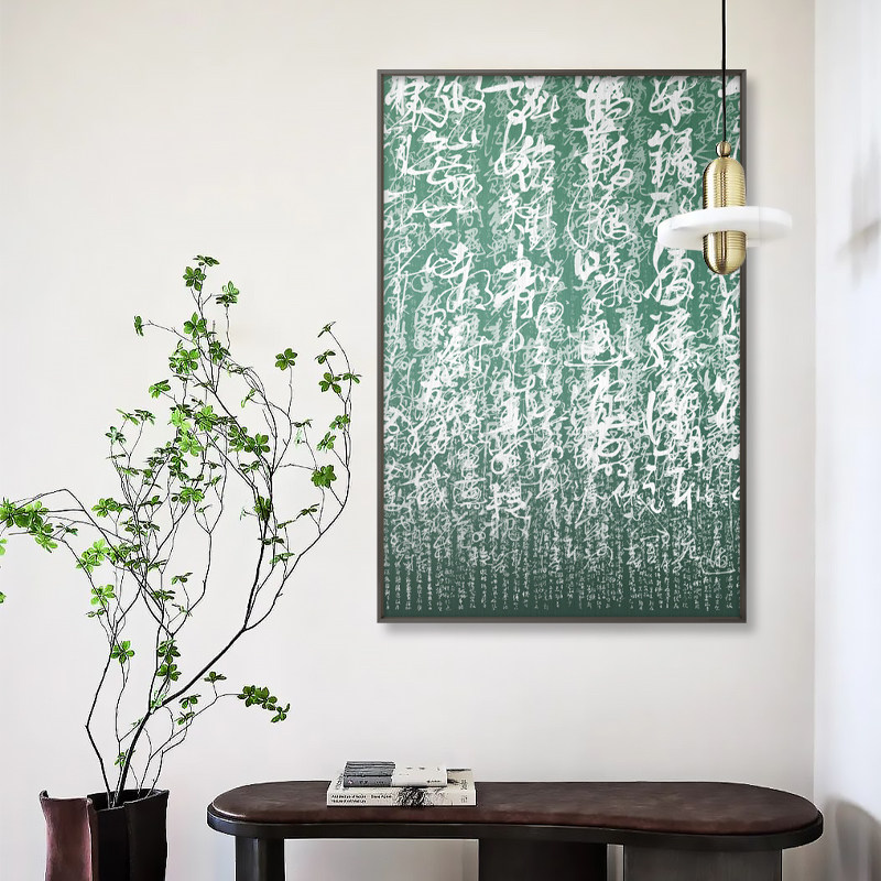 速发新黄式大幅挂饰画抽象中色绿色装画软装样板房酒店别墅金属画