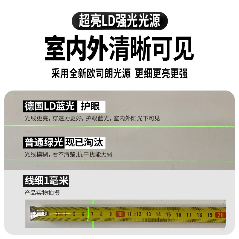 速发铁邦水平仪绿光高精度线蓝光迷小型家用便携式十字2线