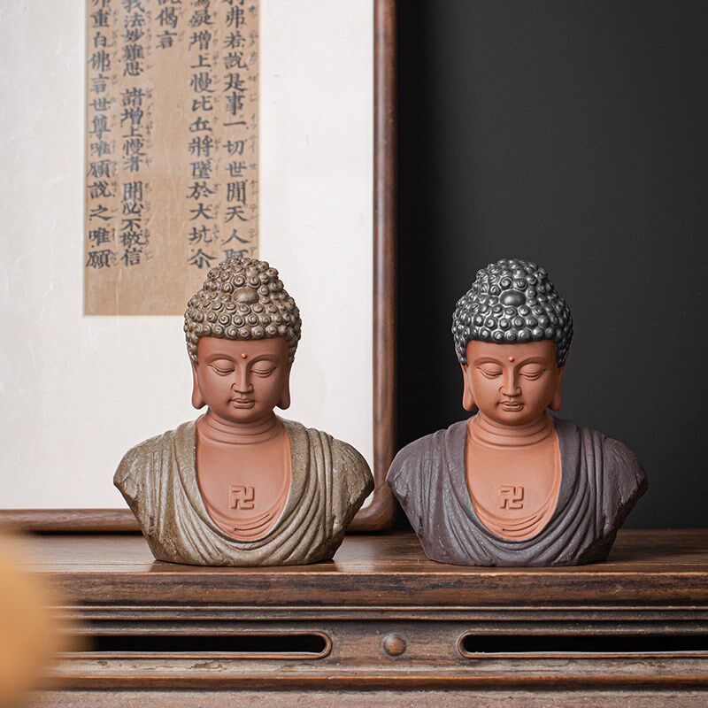 速发中式佛来陶瓷小摆件佛意半身如头佛像释迦牟尼创书房鱼缸造景