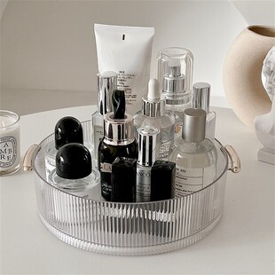 速发收纳盒桌面旋转护肤品韩式红明梳妆台化妆品口透托盘置小物架
