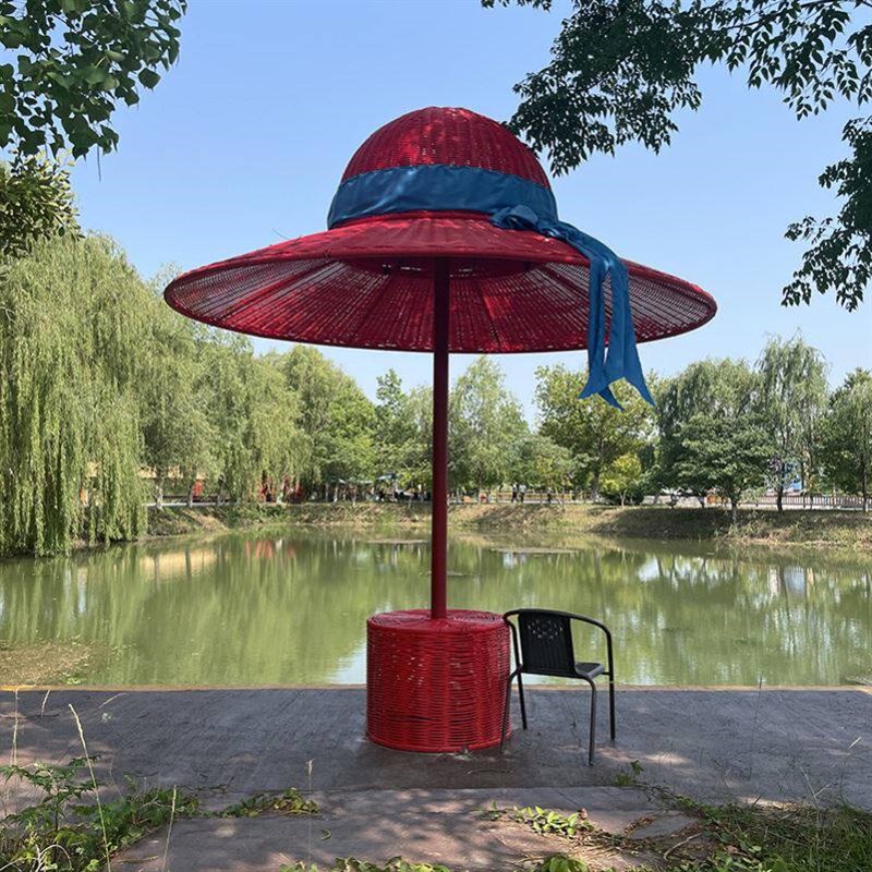速发网红草帽景观雕塑户外大型藤编草帽景区摆件巨型草帽凉亭绿雕