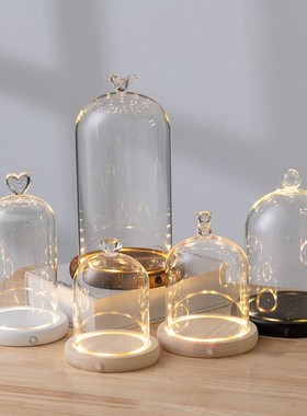 速发创意永生花顶 偶璃罩人玻饰火树银花小夜灯 侧开发光摆件