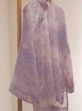 速发紫色印花202上新款4季新中式国风立领夏衣高级感防晒衫