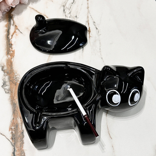 速发创意个性烟灰缸家可客厅办公室带盖防飞灰高级感陶瓷咪爱猫用