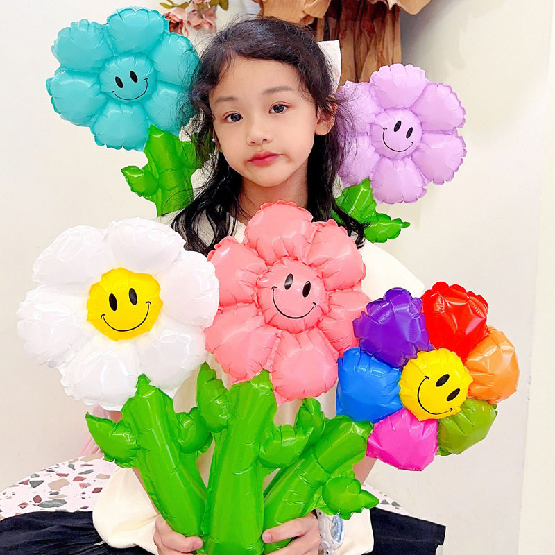 速发手持笑脸拍雏菊花朵幼儿园开学校小照道具气球教装饰太室布置