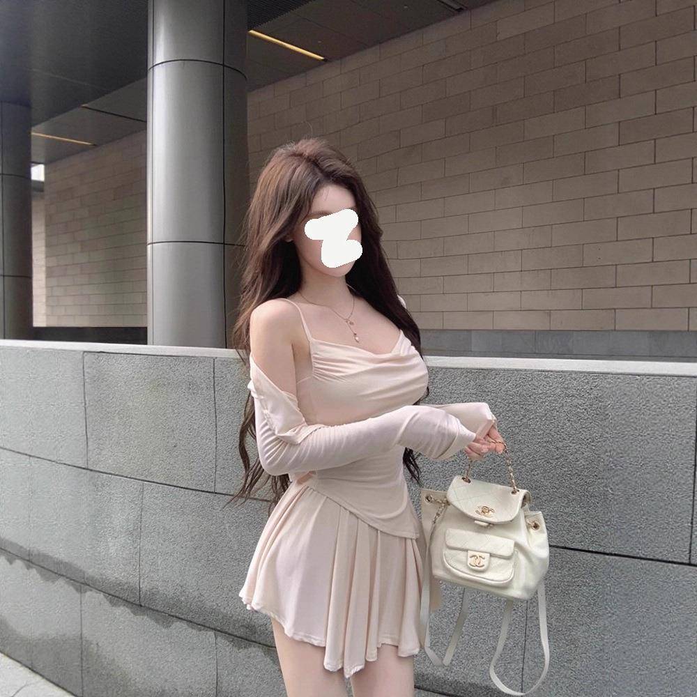 纯欲性感辣妹套装女夏季吊带背心防晒开衫百褶短裙修身显瘦三件套