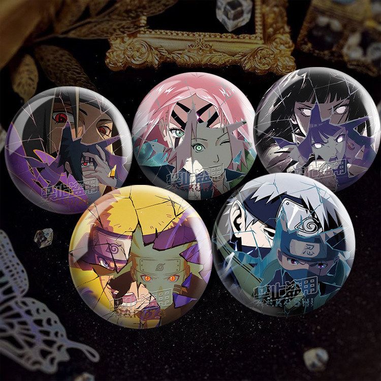 火影忍者动漫同人原创周边二次元双闪吧唧破碎反光马口铁谷子徽章