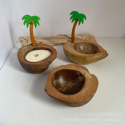 天然船形椰子壳香薰蜡椰子树摆件
