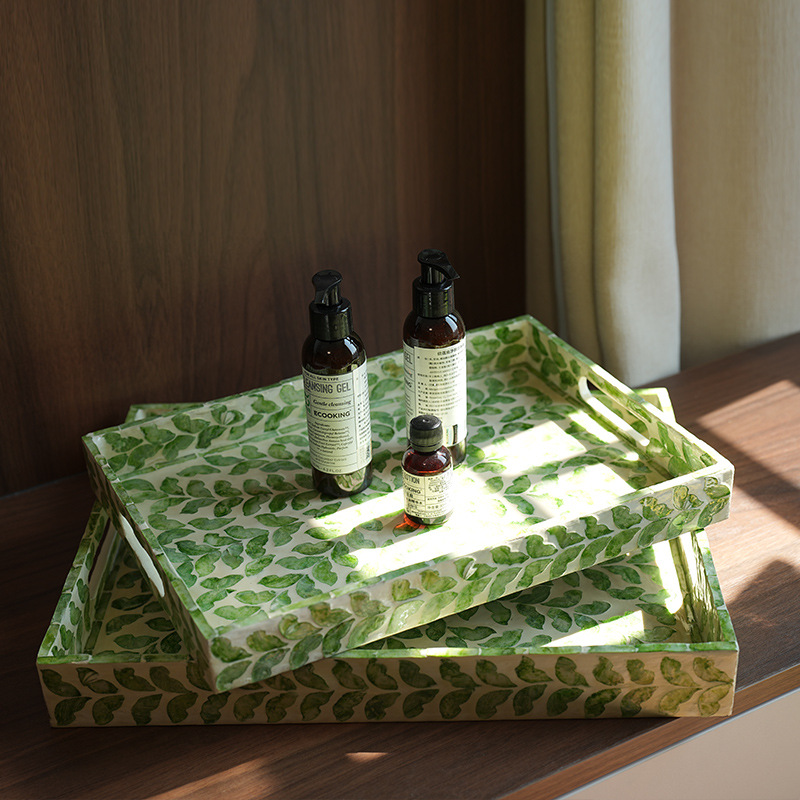 北欧天然全贝壳托盘轻奢手提茶盘