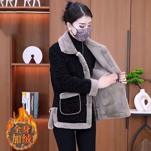 时尚 妈妈装 女装 短款 百搭保暖洋气棉衣 毛呢外套加绒加厚2025秋冬季